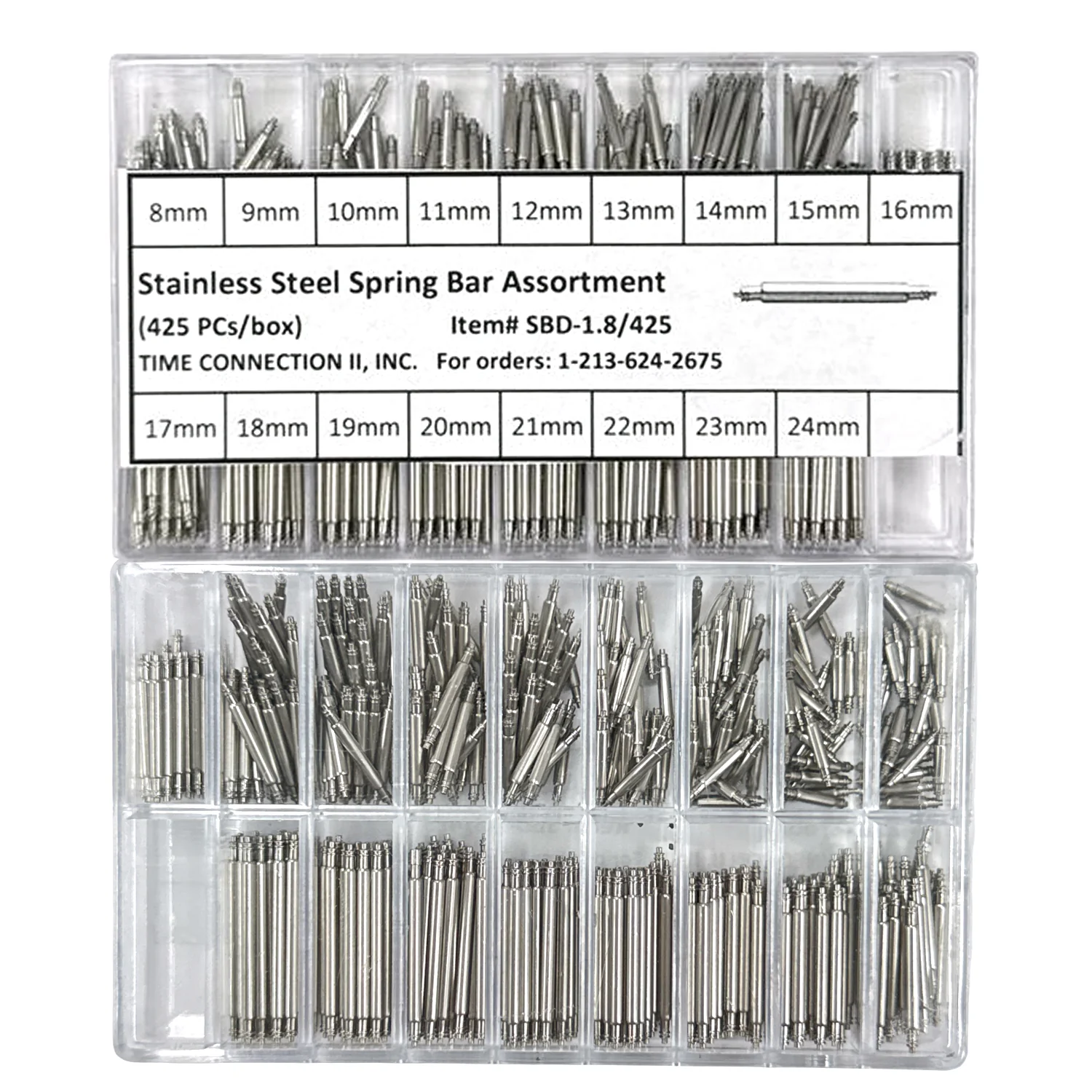 1.80mm Double Flange Spring Bars Set 425 Piece Assortment (8~24mm)