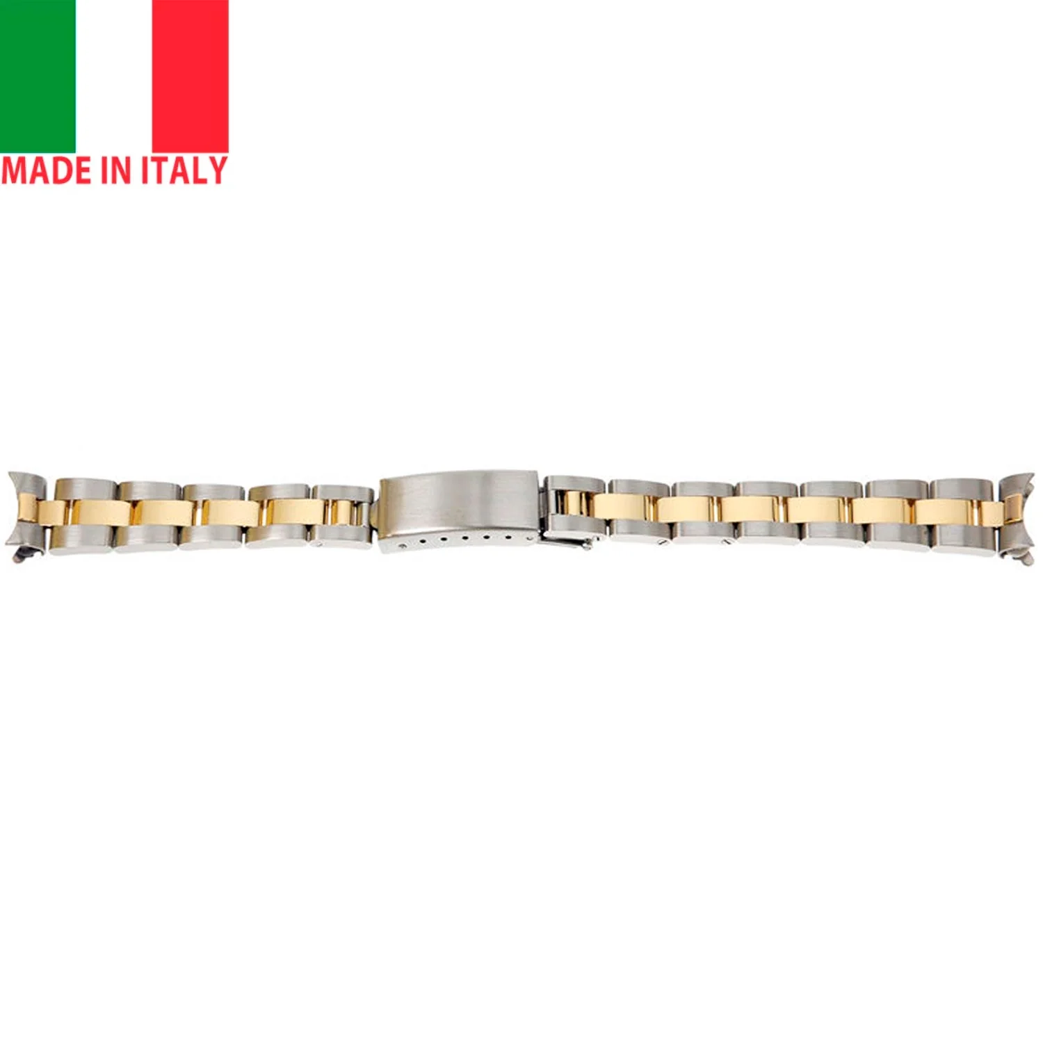 13mm Italian Oyster Style 18K Yellow Gold & Stainless Steel Two-Tone Band