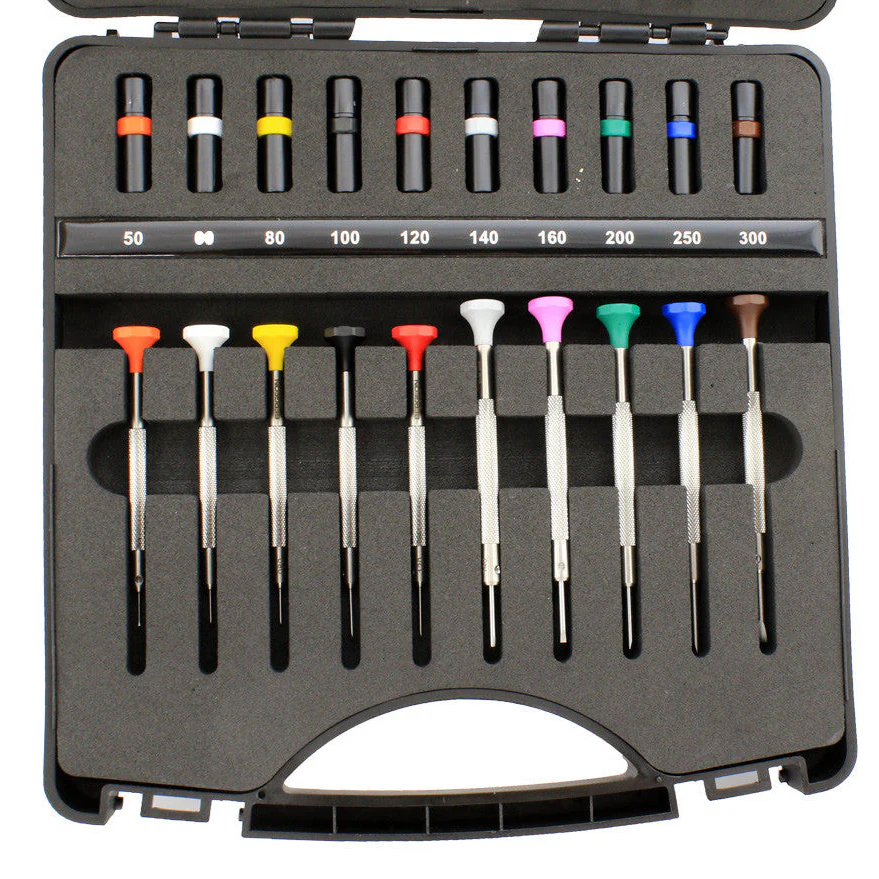 Bergeon 30081-AM10 Case with Assortment of 10 Stainless Steel Screwdrivers (0.50mm -3.00mm)