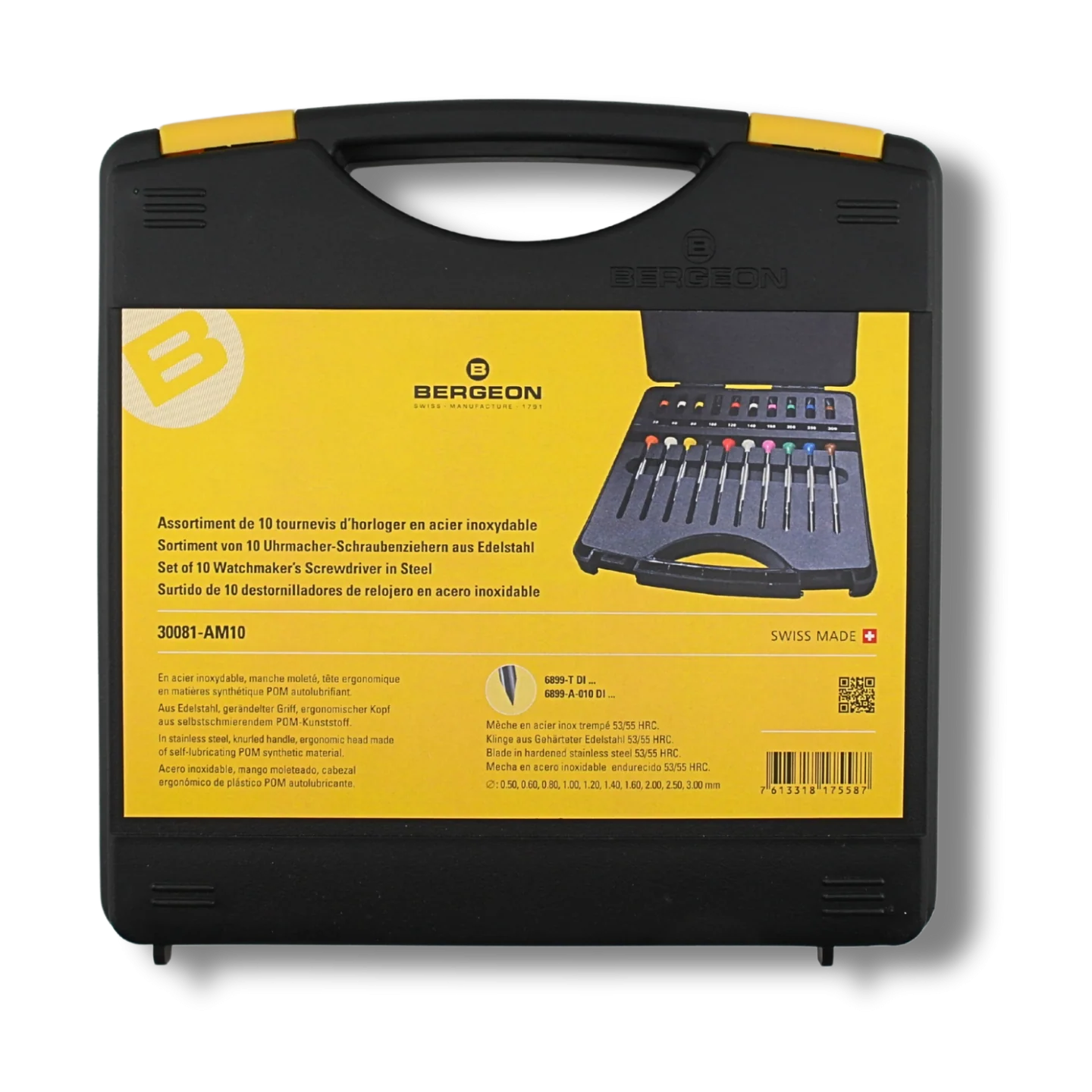 Bergeon 30081-AM10 Case with Assortment of 10 Stainless Steel Screwdrivers (0.50mm -3.00mm) - Image 2