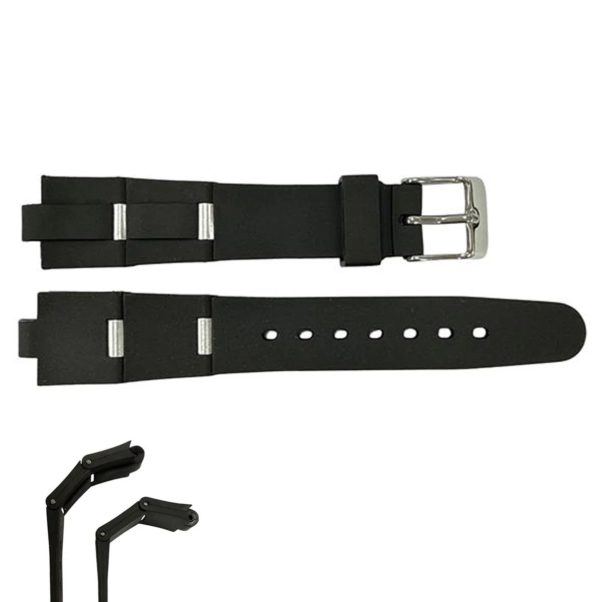 Black Silicone Rubber Strap for Bvlgari Diagono (18mm) With Notch 7mm