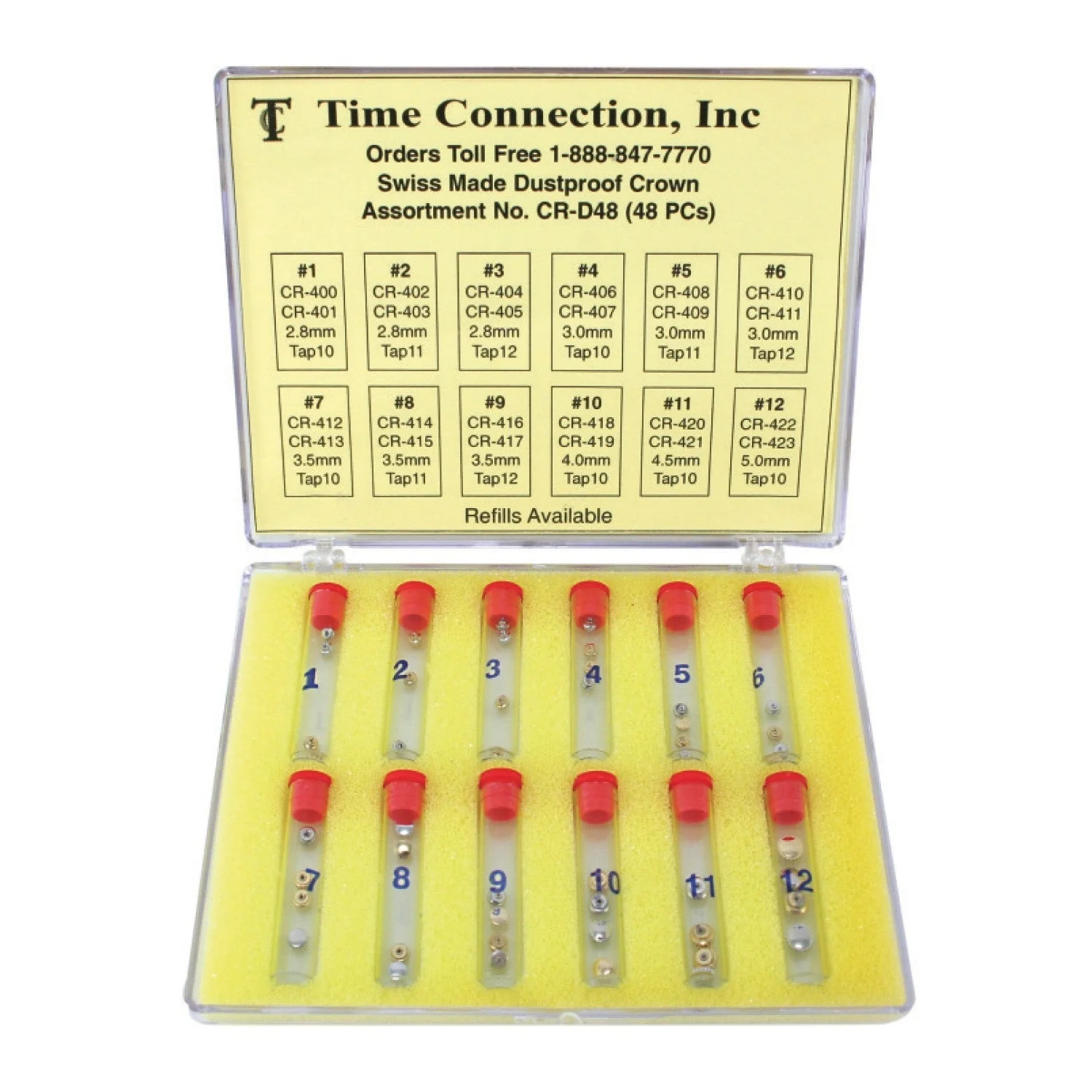 CR-DL48, Long Post Dustproof Crowns Assortment (Yellow & White) 48 Pieces