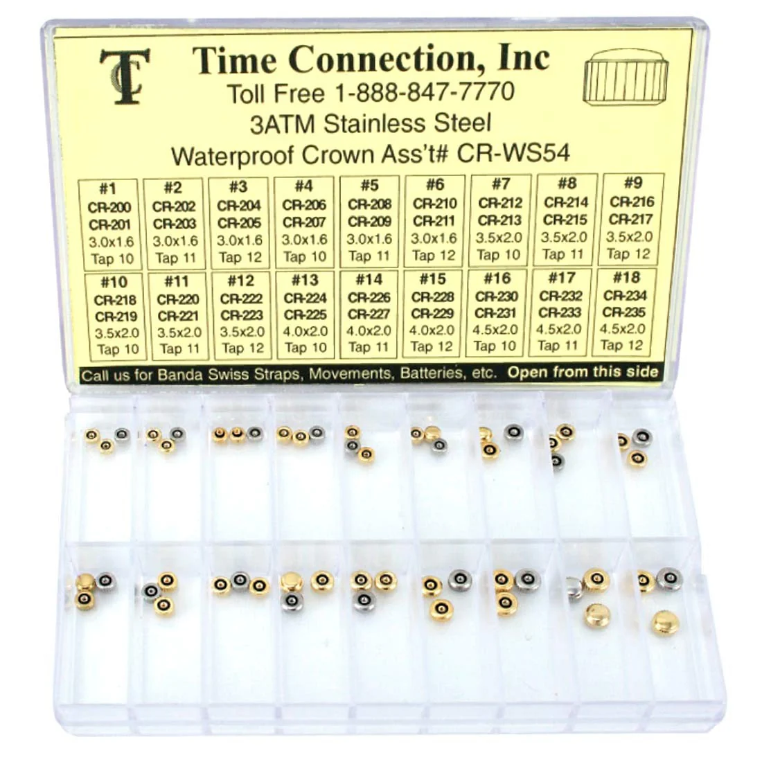 CR-WS54, 3 ATM Stainless Steel and Micron Gold Waterproof Crowns Assortment