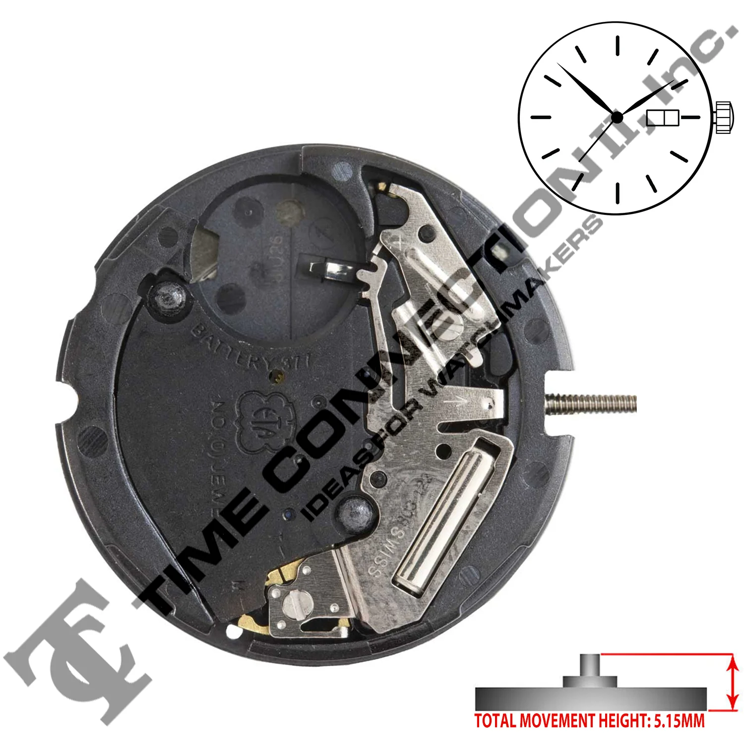 ETA 803.122 3 Hands Swiss Parts Quartz Movement Ht. 5.15MM