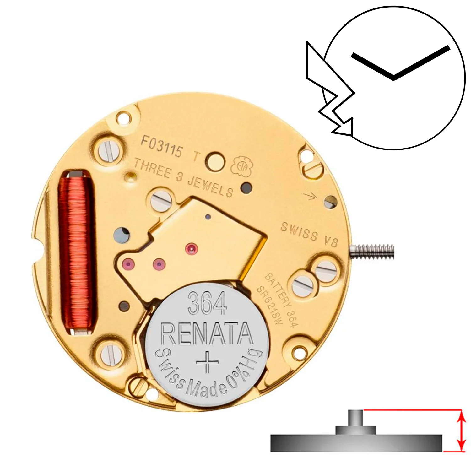 ETA F03.111 / F03.115 2 Hands Swiss Made Quartz Movement (Various Heights)