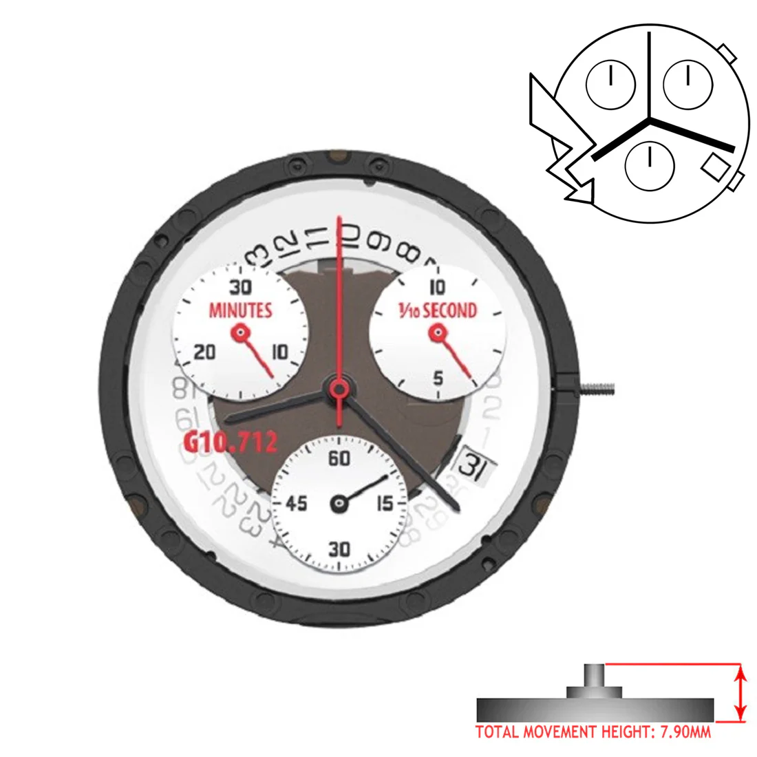 ETA G10.712 3 Hands Swiss Made Quartz Movement Ht. 7.90mm (Various Dates) - Image 3