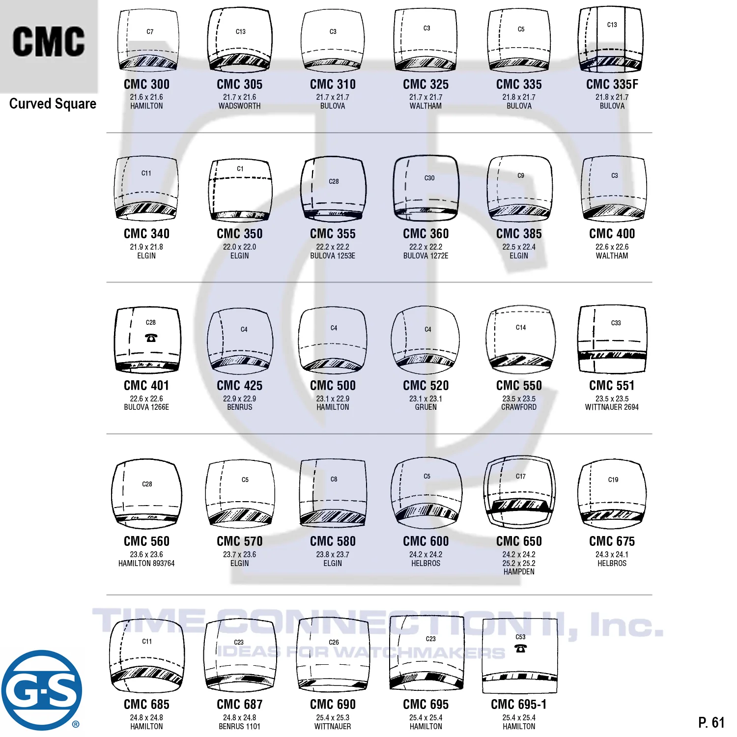 G-S CURVED SQUARE (CMC) MILITARY CYLINDER FANCY CRYSTALS - PLASTIC CURVED LOWER EDGE - Image 2