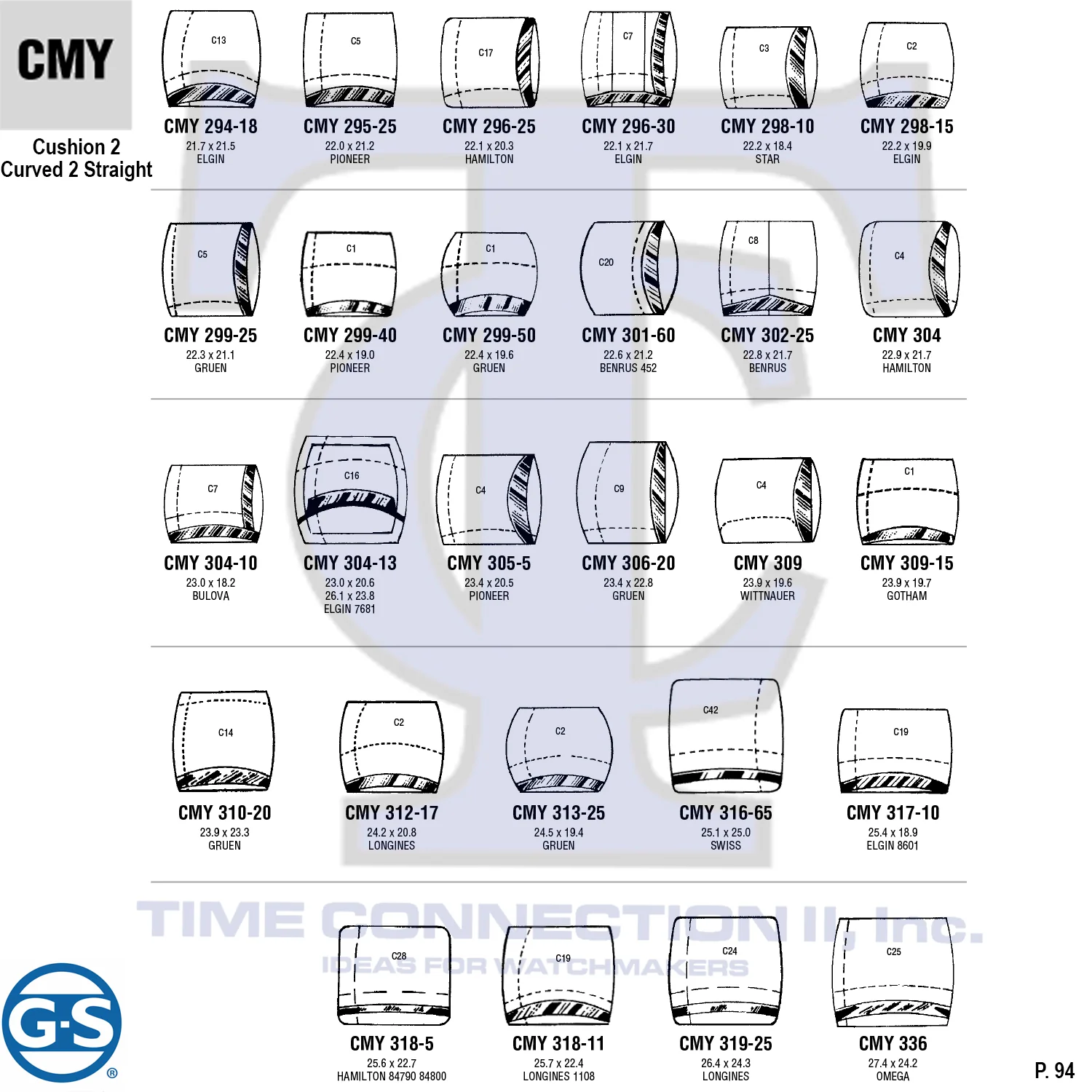 G-S CUSHION 2 CRUVED 2 STRAIGHT (CMY) MILITARY CYLINDER FANCY CRYSTALS - PLASTIC CURVED LOWER EDGE - Image 2