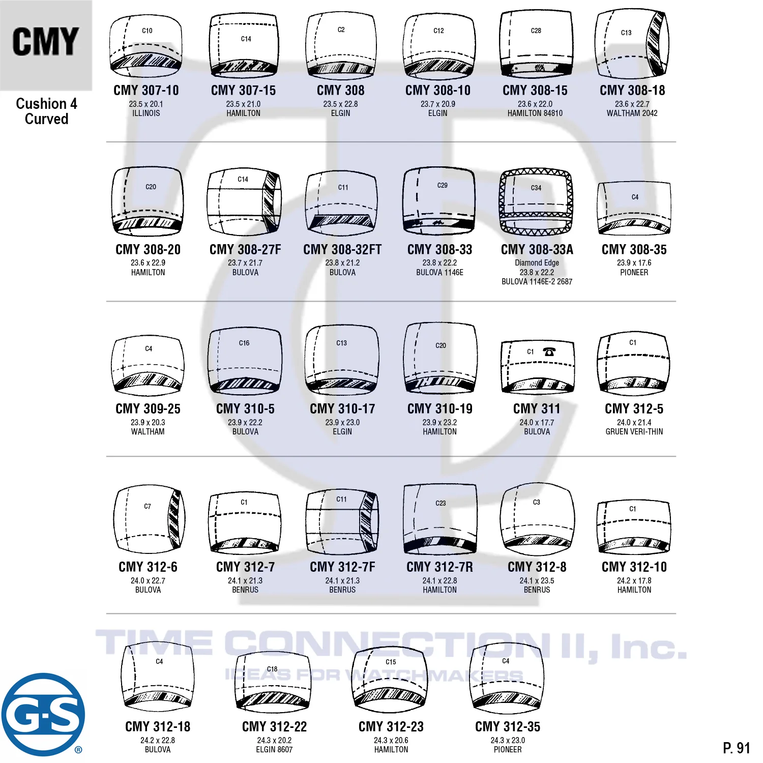 G-S CUSHION 4 CRUVED (CMY) MILITARY CYLINDER FANCY CRYSTALS - PLASTIC CURVED LOWER EDGE - Image 3