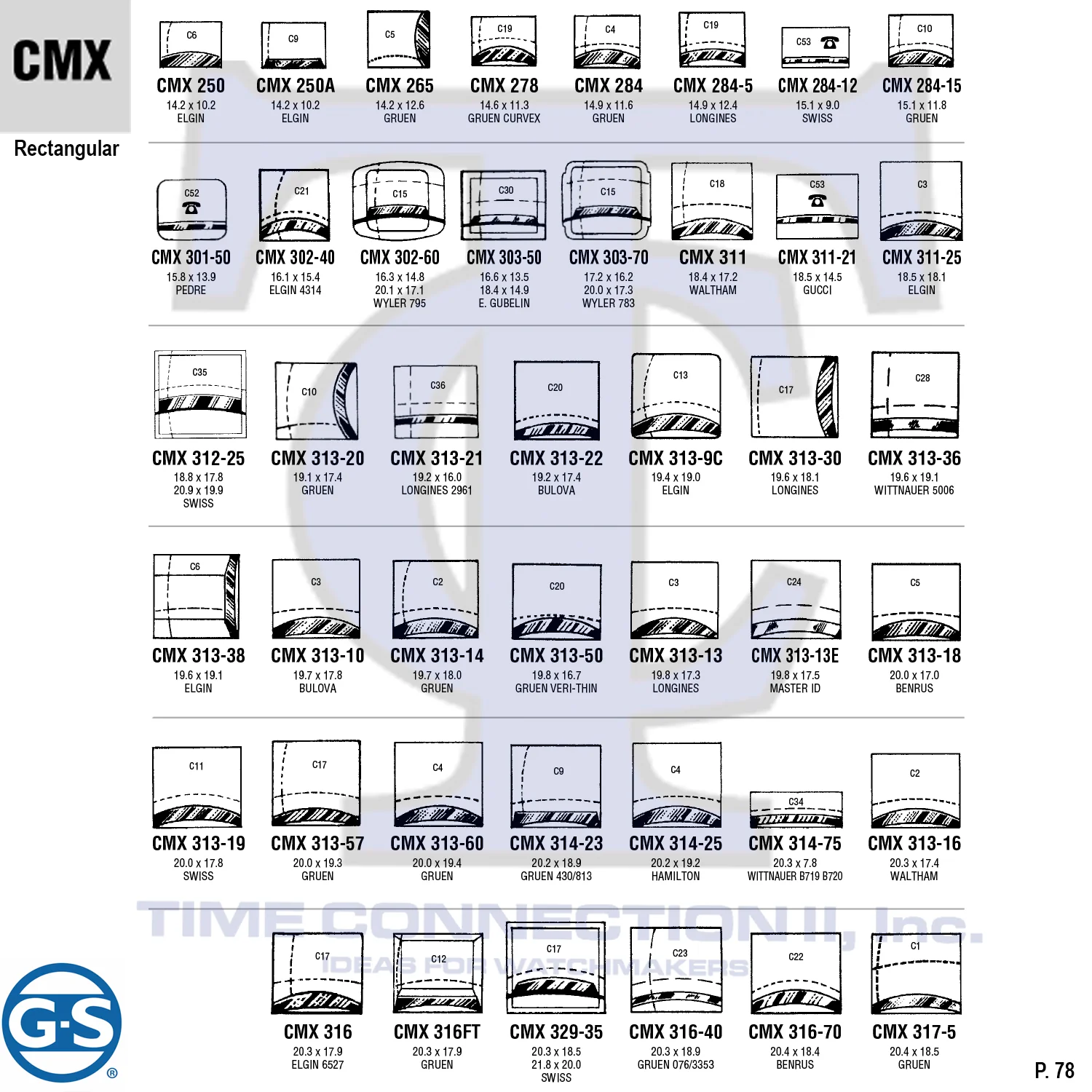 G-S RECTANGULAR (CMX) MILITARY CYLINDER FANCY CRYSTALS - PLASTIC CURVED LOWER EDGE - Image 2
