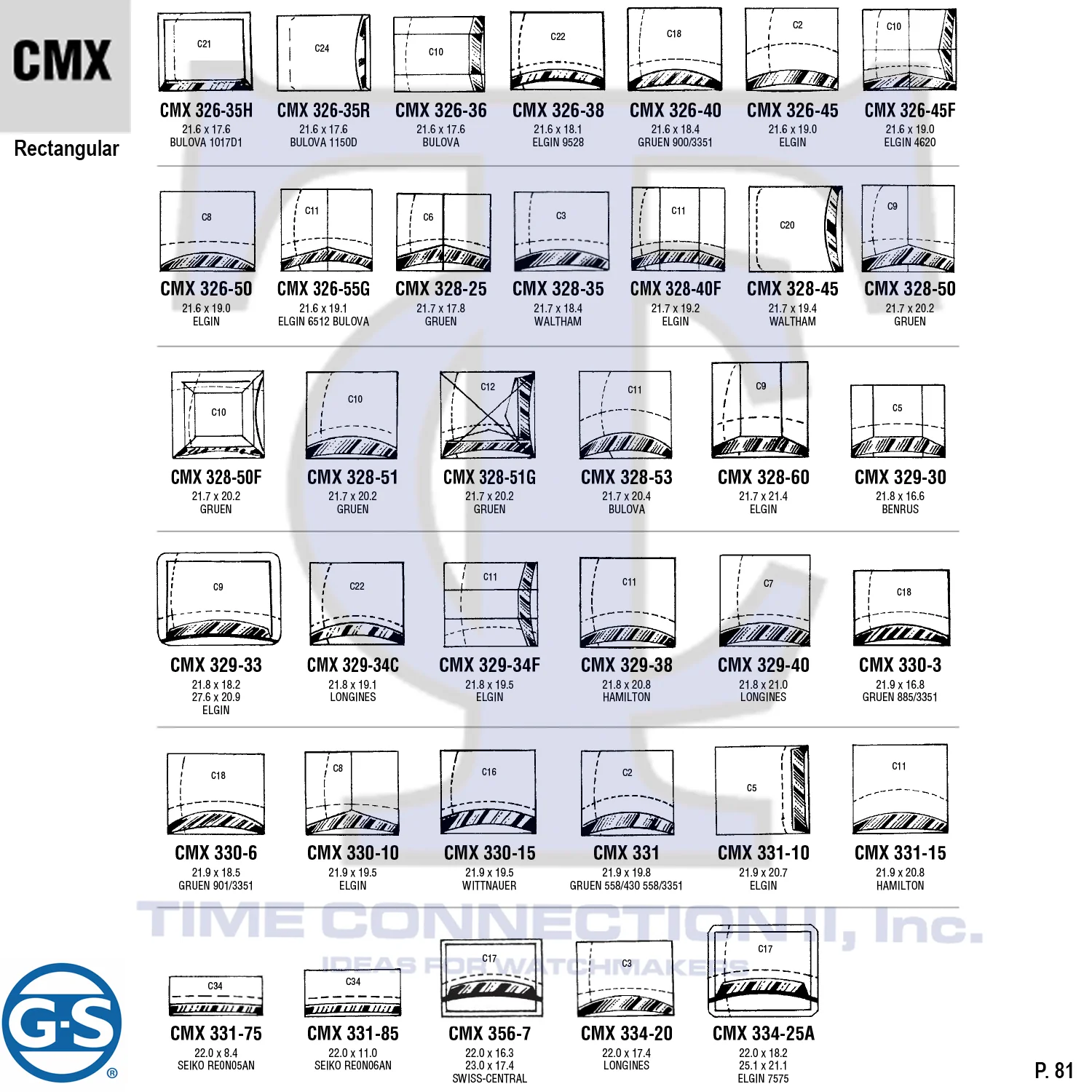 G-S RECTANGULAR (CMX) MILITARY CYLINDER FANCY CRYSTALS - PLASTIC CURVED LOWER EDGE - Image 5