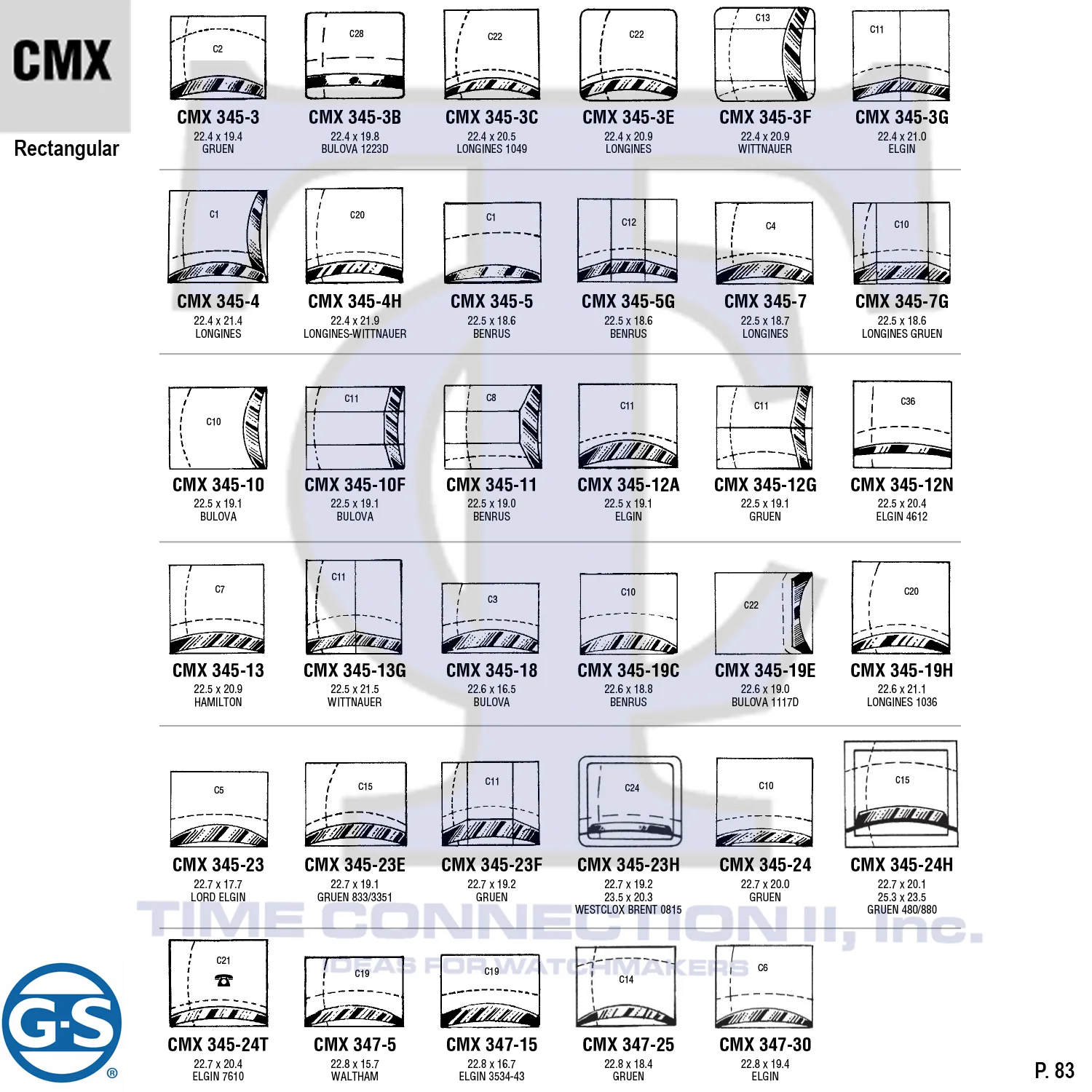 G-S RECTANGULAR (CMX) MILITARY CYLINDER FANCY CRYSTALS - PLASTIC CURVED LOWER EDGE - Image 7