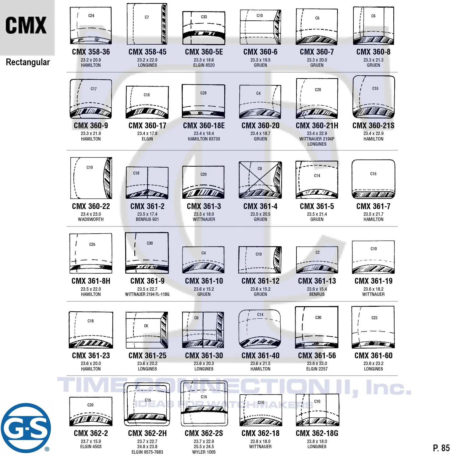 G-S RECTANGULAR (CMX) MILITARY CYLINDER FANCY CRYSTALS - PLASTIC CURVED LOWER EDGE - Image 9