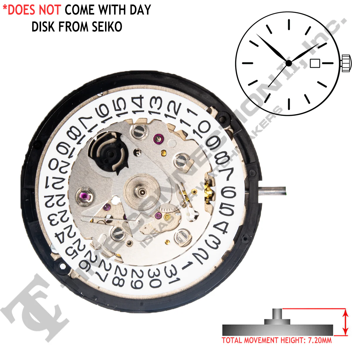 Genuine Seiko 7S26 3 Hands Automatic Movement Ht. 7.2MM - Image 2