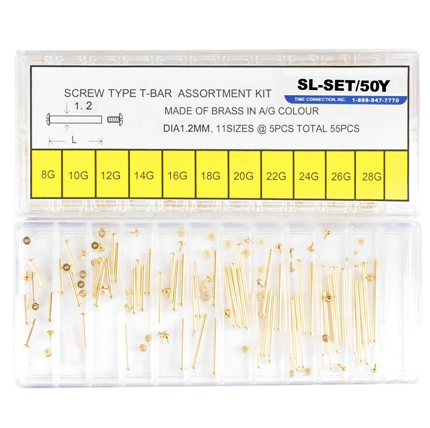 Gold Color Screw Lug Assortment, 1.2MM Diameter (Total of 55 Pieces)