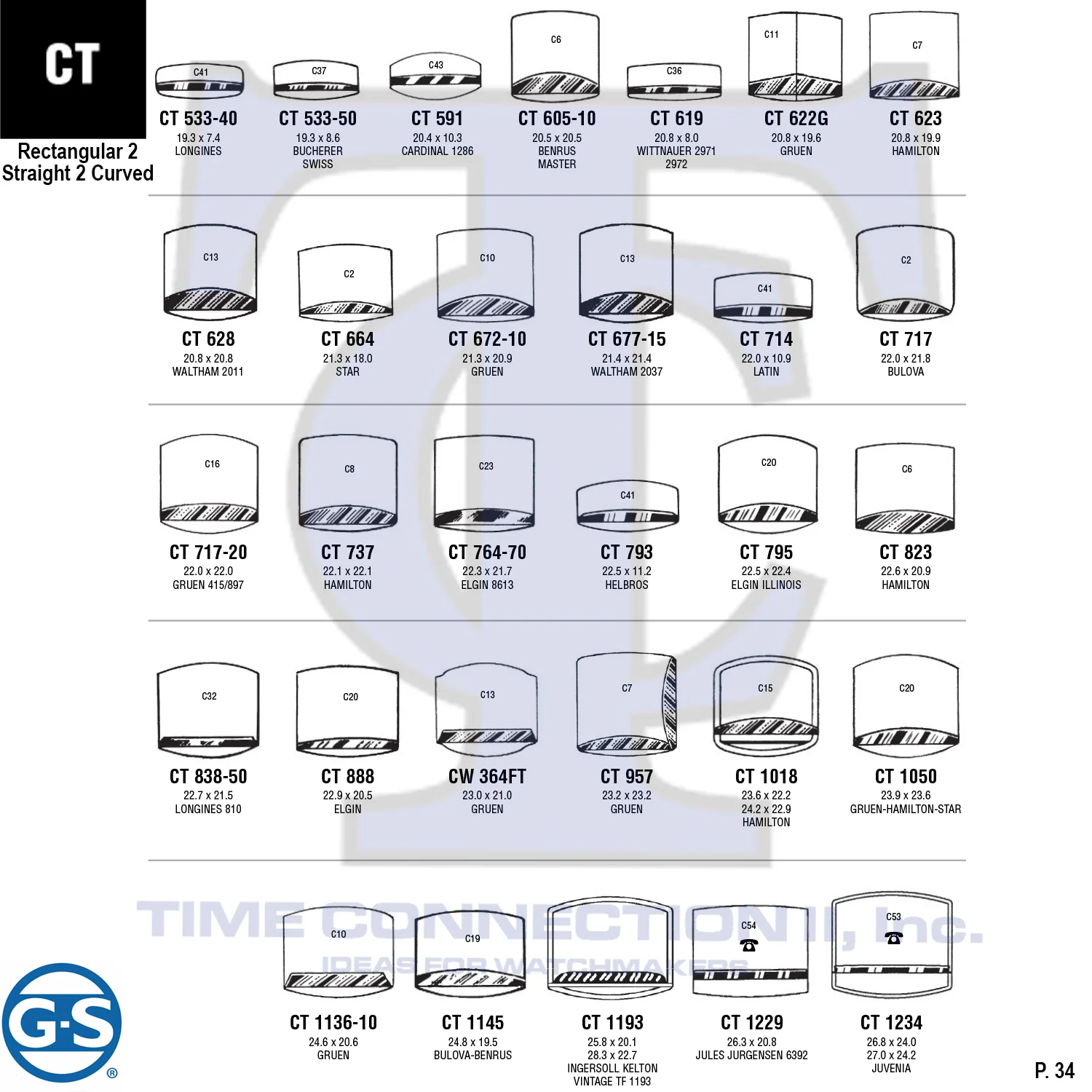 G-S RECTANGULAR 2 STRAIGHT 2 CURVED (CT) CYLINDER PLASTIC FANCY CRYSTALS - Image 5