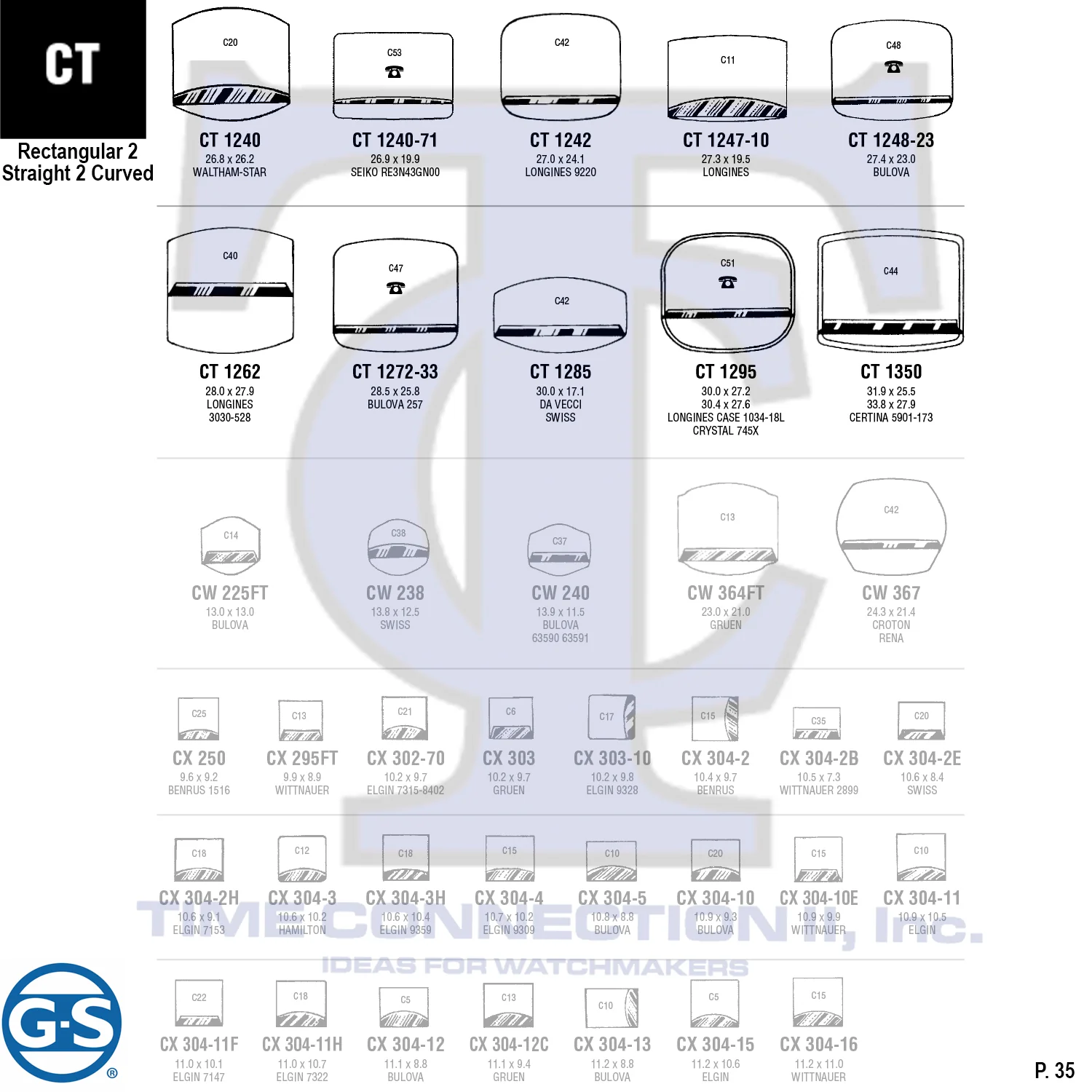 G-S RECTANGULAR 2 STRAIGHT 2 CURVED (CT) CYLINDER PLASTIC FANCY CRYSTALS - Image 6