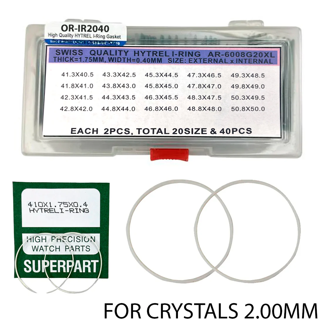 High Quality HYTREL I-Ring for 2.0mm XL Glass Crystals (40 Pieces) 1.75mm Height