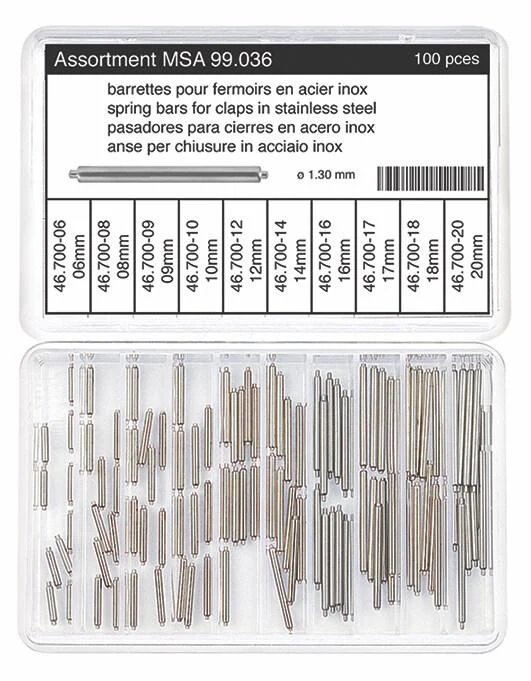 Horotec MSA 99.036 Assortment of Stainless Steel Spring Bars for Clasps Ø1.30mm (100 Pieces)