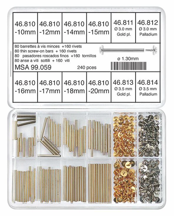 Horotec MSA 99.059 Assortment of Nickel Silver Screw-on Bars Ø1.30 (80 Pieces + 160 Screws)