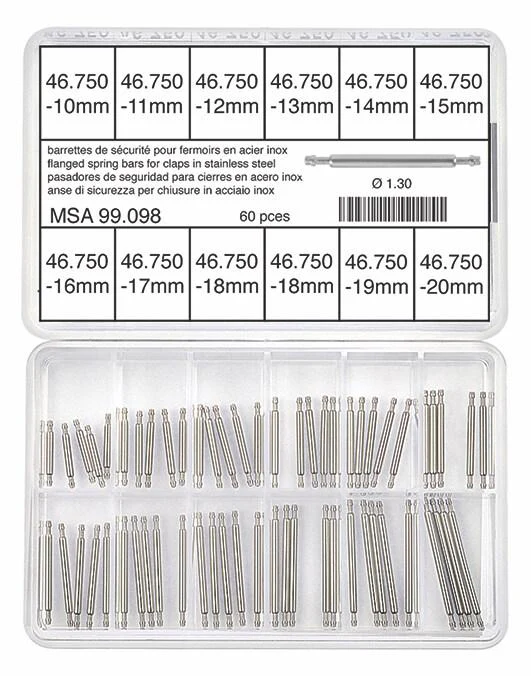 Horotec MSA 99.098 Assortment of Stainless Steel Flanged Spring Bars for Clasps Ø1.30mm (60 Pieces)