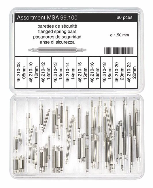 Horotec MSA 99.100 Assortment of Stainless Steel Flanged Spring Bars Ø1.50mm (60 Pieces)