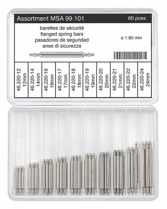 Horotec MSA 99.101 Assortment of Stainless Steel Flanged Spring Bars Ø1.80mm (60 Pieces)