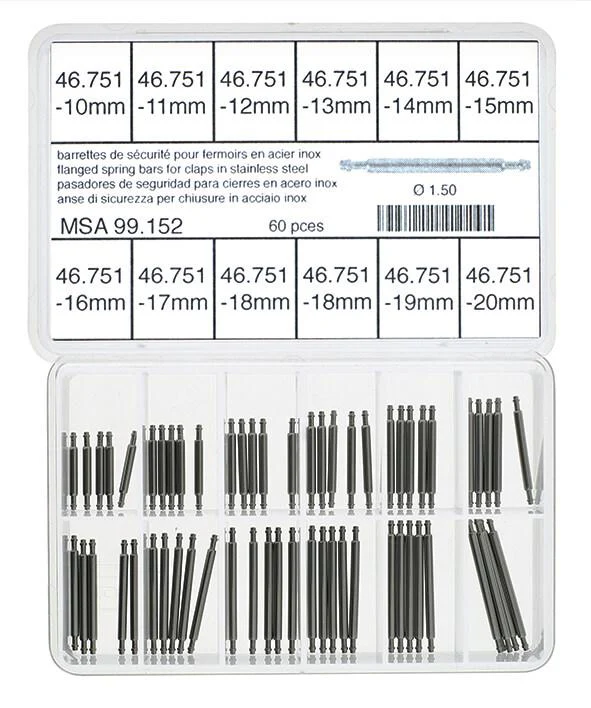 Horotec MSA 99.152 Assortment of Stainless Steel Flanged Spring Bars for Clasps Ø1.50mm (60 Pieces)