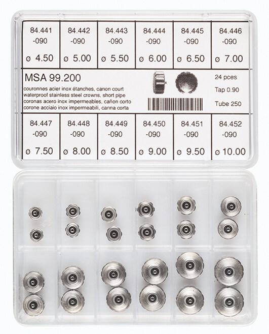 Horotec MSA 99.200 Assortment of Stainless Steel Waterproof Crowns Short Pipe (24 Pieces)