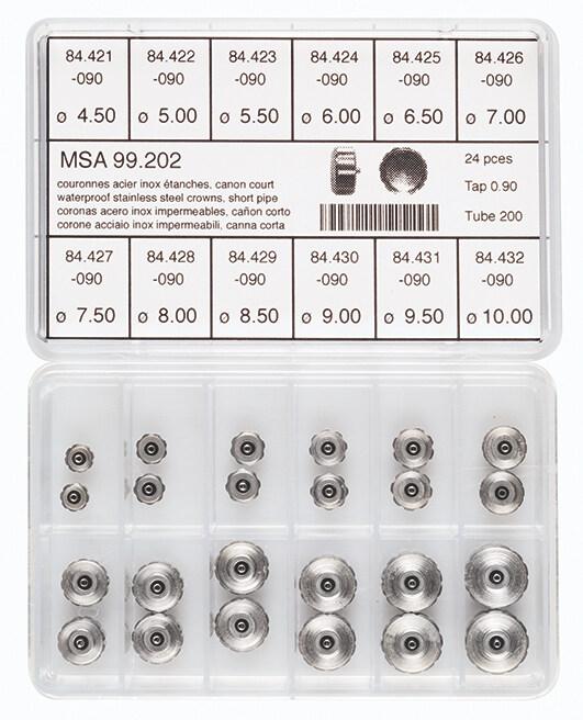 Horotec MSA 99.202 Assortment of Stainless Steel Waterproof Crowns Short Pipe (24 Pieces)