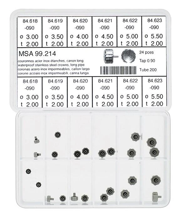 Horotec MSA 99.214 Assortment of Stainless Steel Waterproof Crowns Long Pipe (24 Pieces)