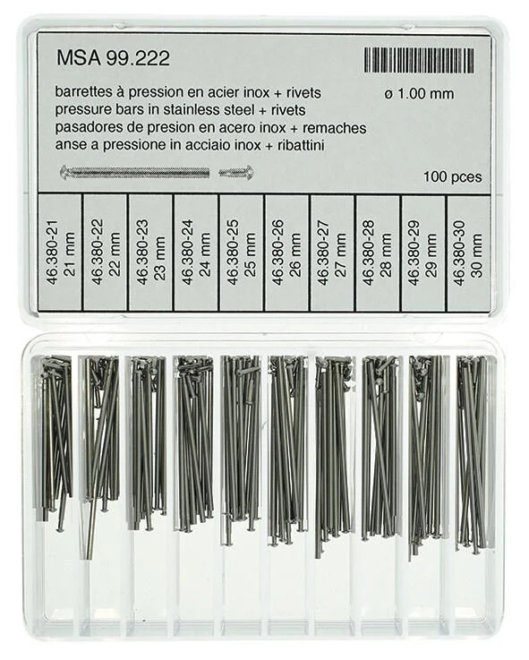 Horotec MSA 99.222 Assortment of Stainless Steel Press-in Bars Ø1.00mm (100 Pieces)