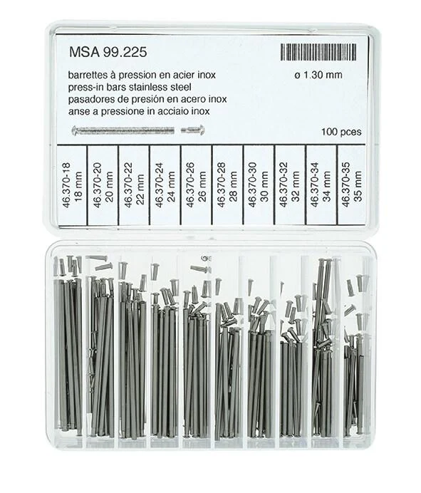 Horotec MSA 99.225 Assortment of Stainless Steel Press-in Bars Ø1.30mm (100 Pieces)
