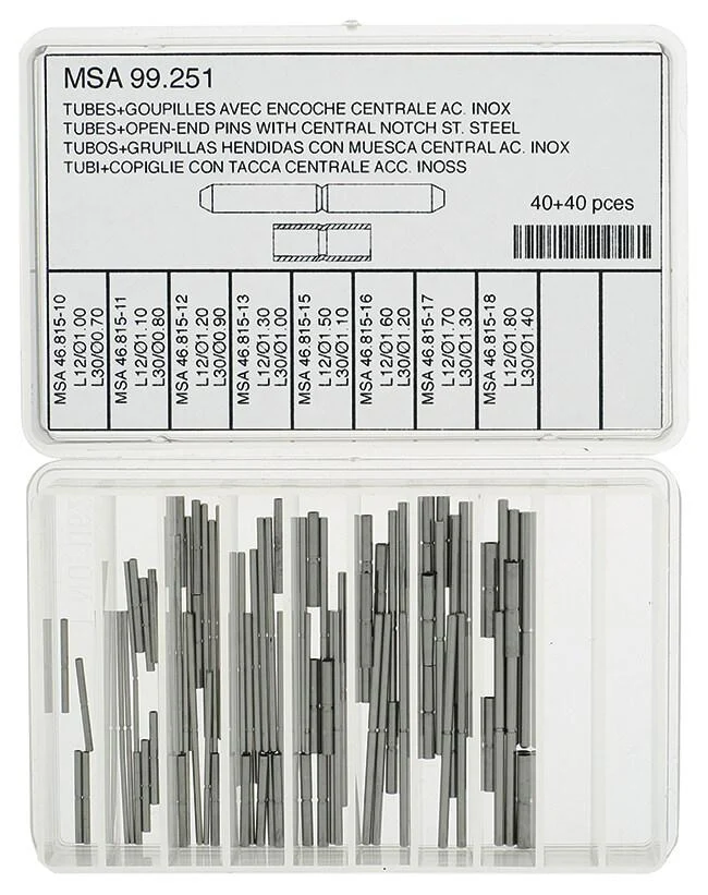 Horotec MSA 99.251 Assortment of Stainless Steel Tubes + Open-End Pins with Central Notch (40+40 Pieces)