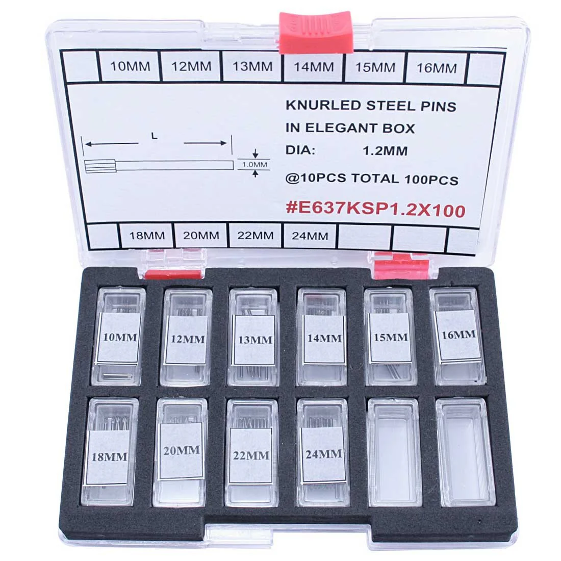 KP-125, Knurled Steel Pins Assortment (Thickness 1.2mm) Size 10.0mm~24.0mm