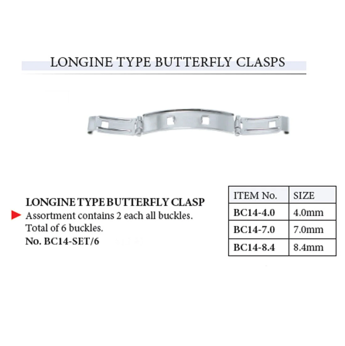 Set of 6 Longine Type Butterfly Clasp Assortment (Size: 4.0mm / 7.0mm / 8.4mm) - Image 2