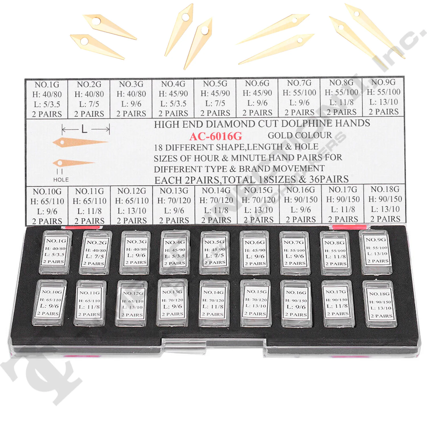 Master High End Diamond Cut Dauphine Yellow & Silver Watch Hand Set for Watch Repair (144 Total Pieces) - Image 2
