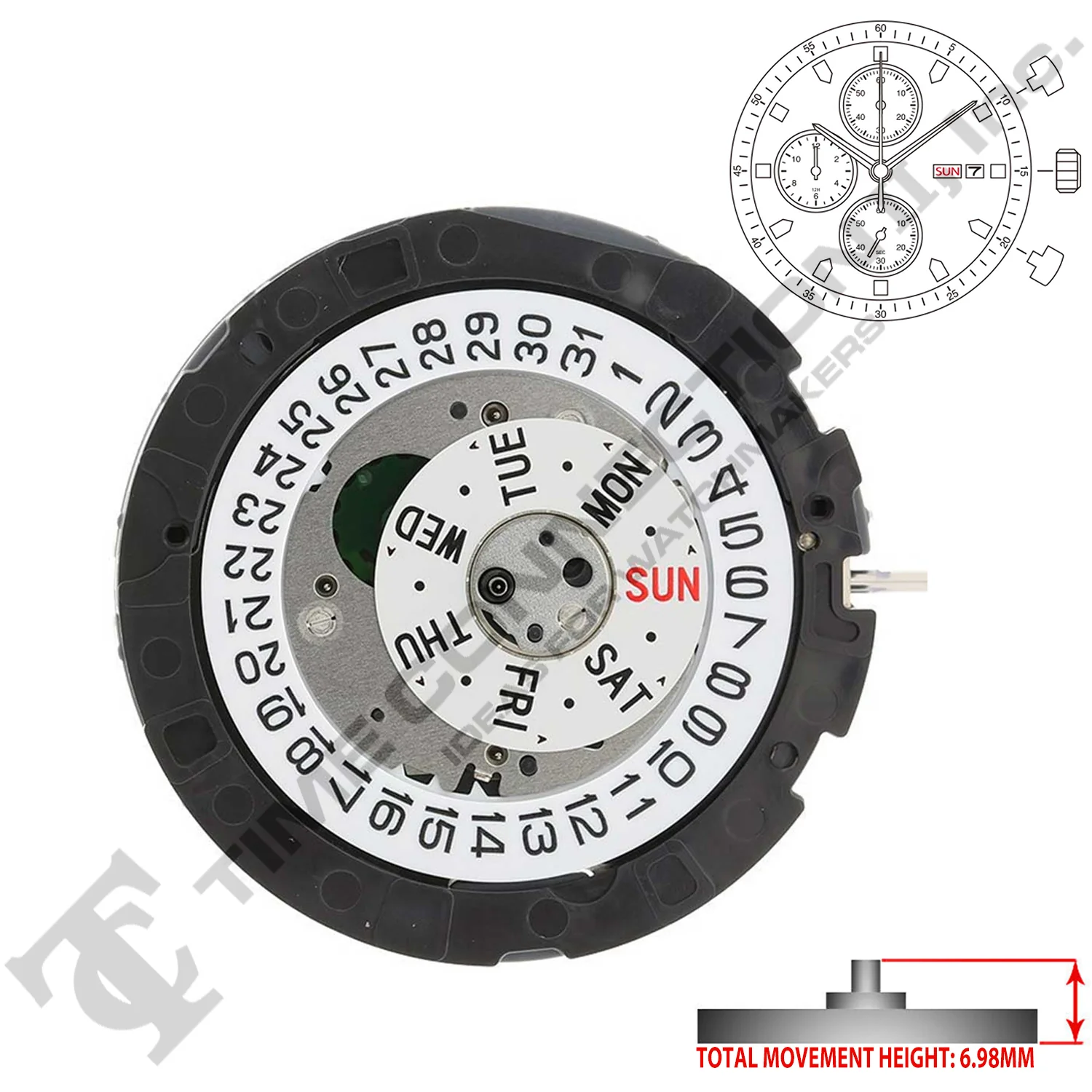 Miyota/Citizen LTD 0S00 3 Hands Japan Chronograph Quartz Movement Ht. 6.98MM - Image 2