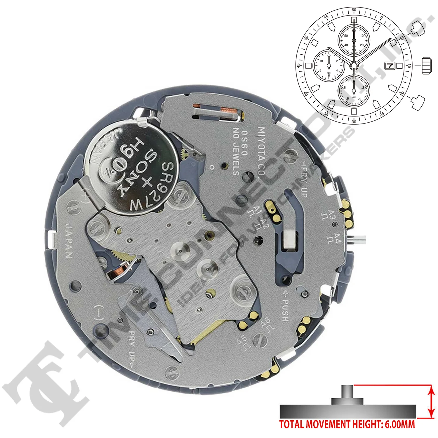 Miyota/Citizen LTD 0S60 3 Hands Japan Chronograph Quartz Movement Ht. 6.00MM (Various Dates)