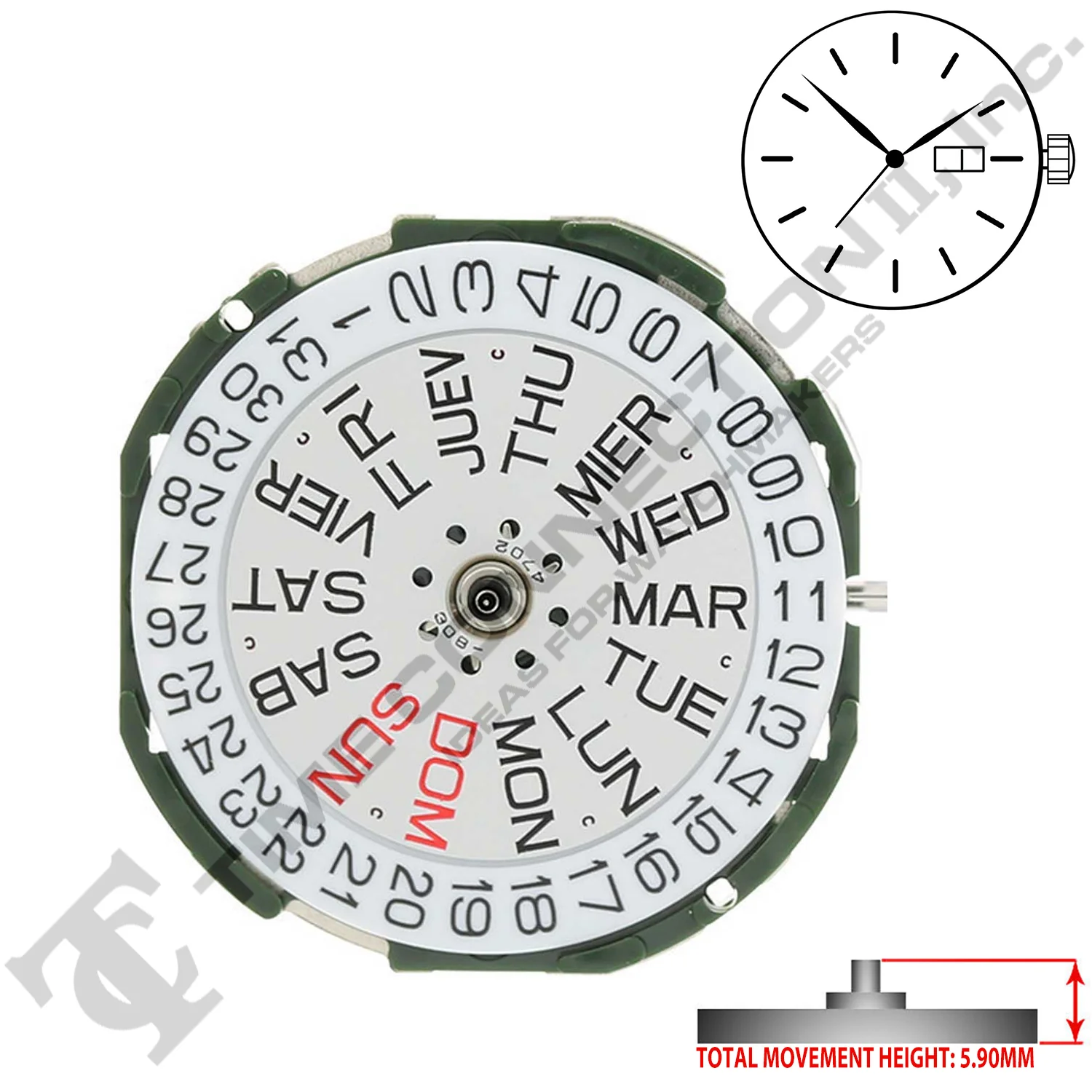 Miyota/Citizen LTD 2105 3 Hands Japan Quartz Movement Ht. 5.90MM - Image 2