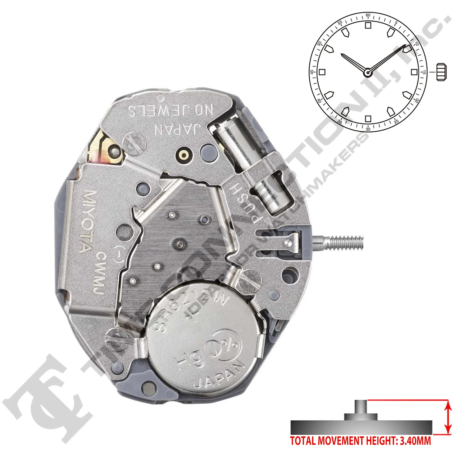 Miyota/Citizen LTD GL22 Japan Quartz Movement Ht. 3.40MM (Replaced Miyota GL20)