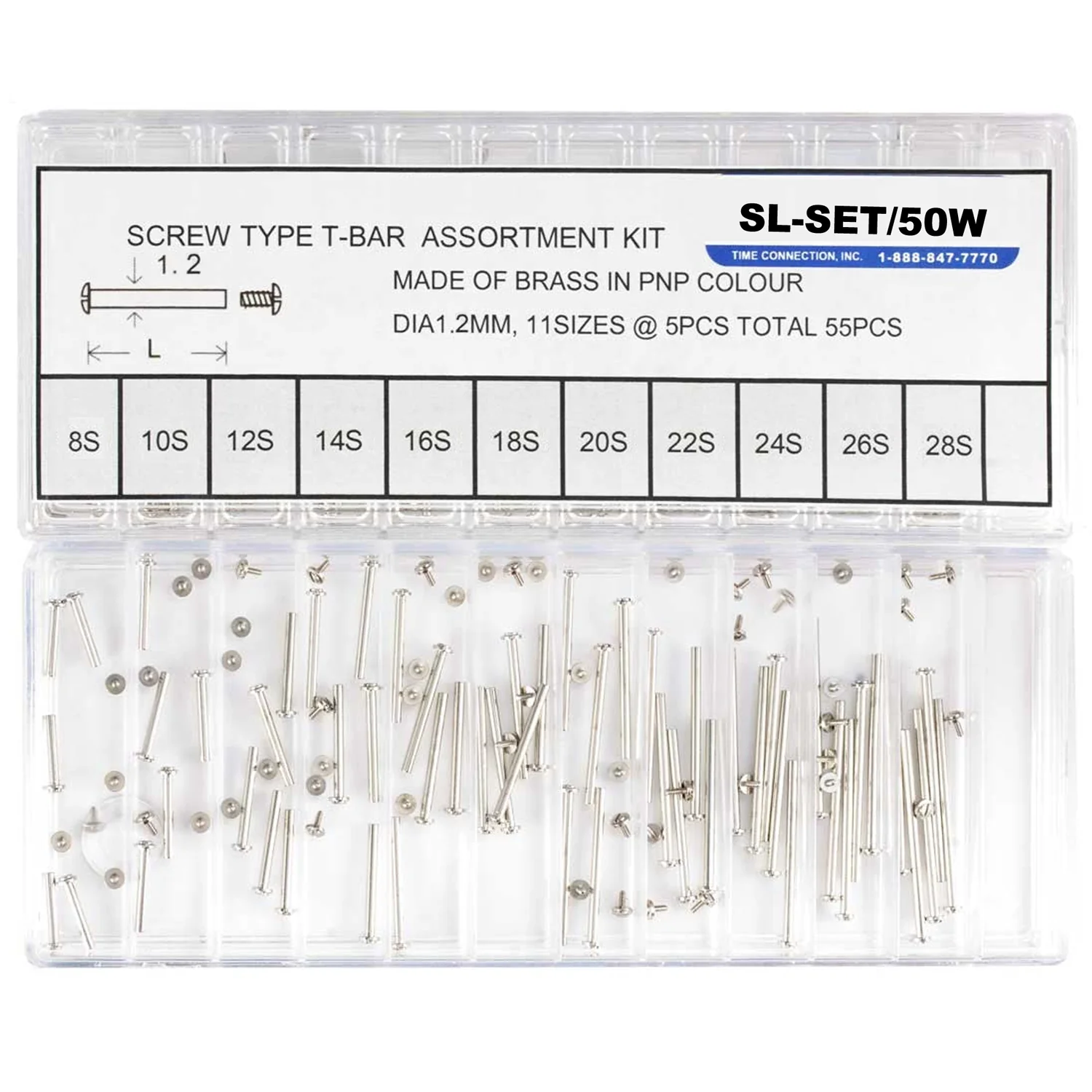 Nickel Color Screw Lug Assortment, 1.2MM Diameter (Total of 55 Pieces)