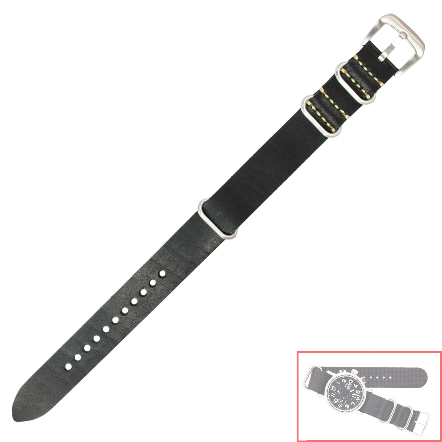 NSL No. 504 Genuine Leather Nato Style Straps with Steel Buckle (20mm - 22mm) - Image 3