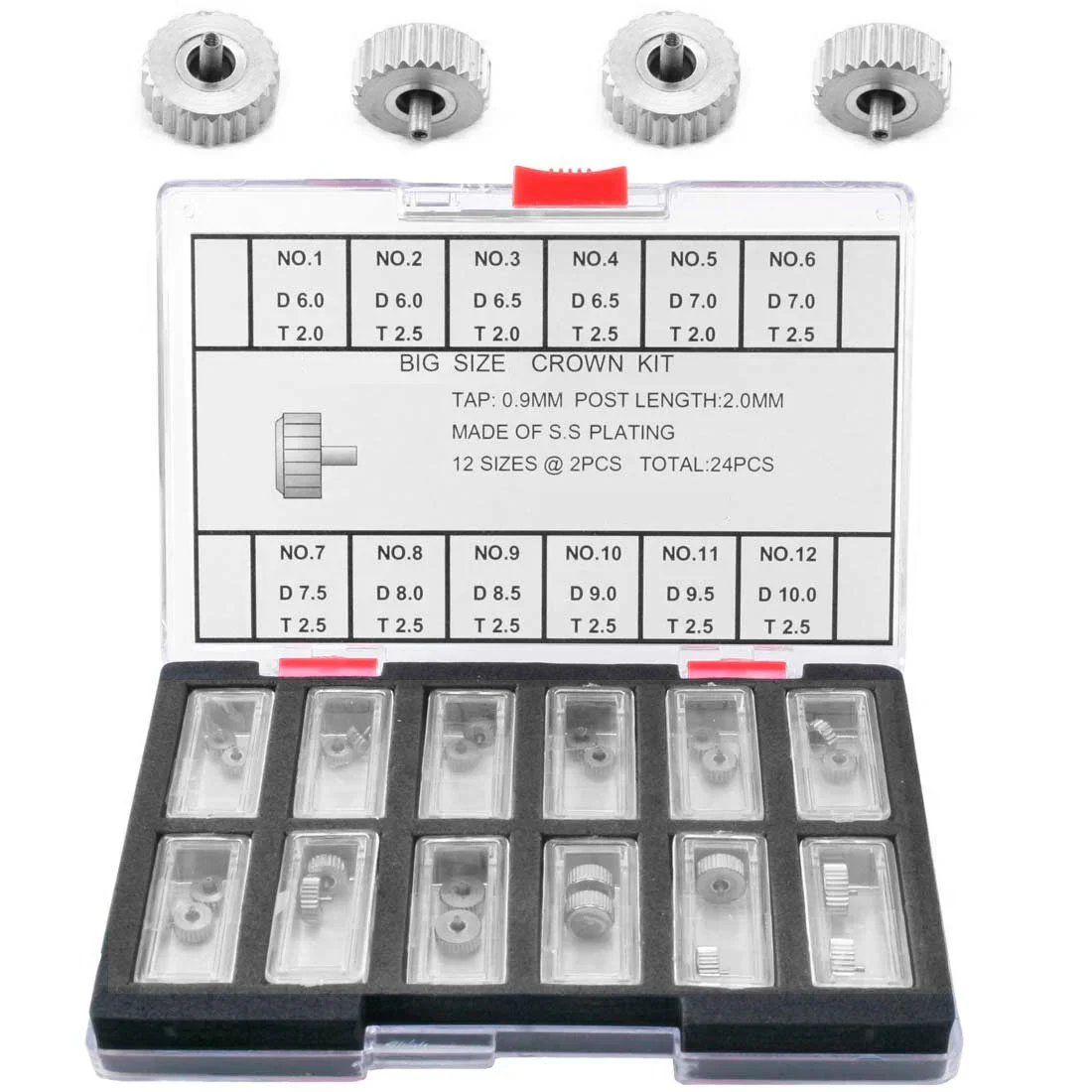 Stainless Steel Long Post Waterproof Big Size Crown Assortment (24 Pieces)