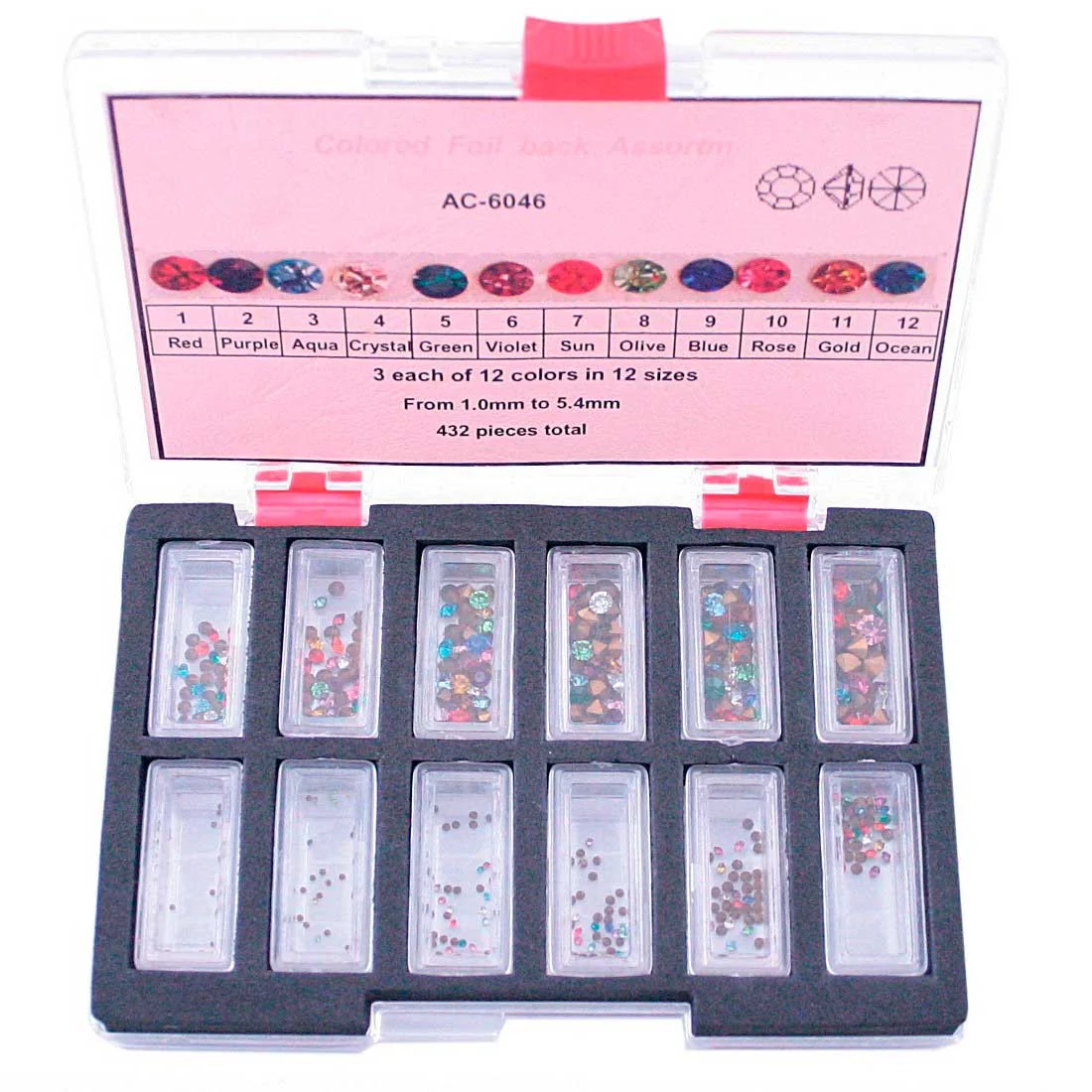 TC-140, Glass Color Stones Assortment (Total of 432 Pieces)