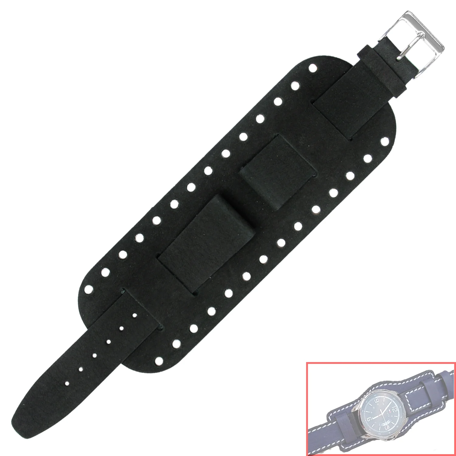 VSB No. 805 Smooth Leather Cuff Bracelet Fine Leather Straps (18 - 22mm) - Image 2