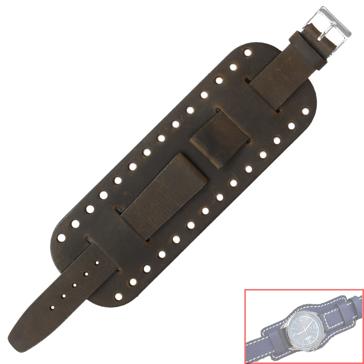 VSB No. 805 Smooth Leather Cuff Bracelet Fine Leather Straps (18 - 22mm) - Image 3
