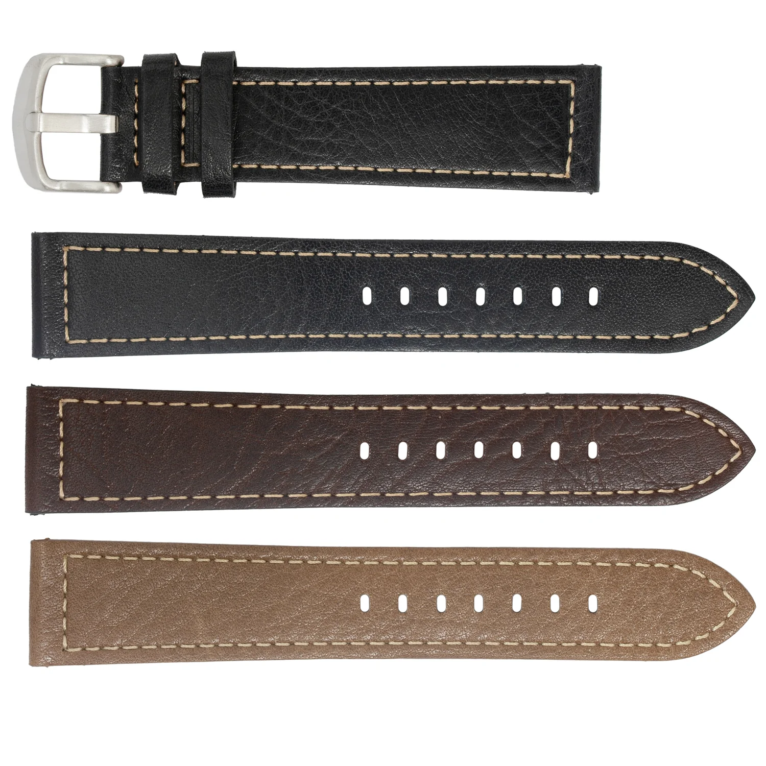 ROCHET ZRC No. 544 Grained Cowhide Leather Straps with Rawsilk Stitching (12mm~22mm)