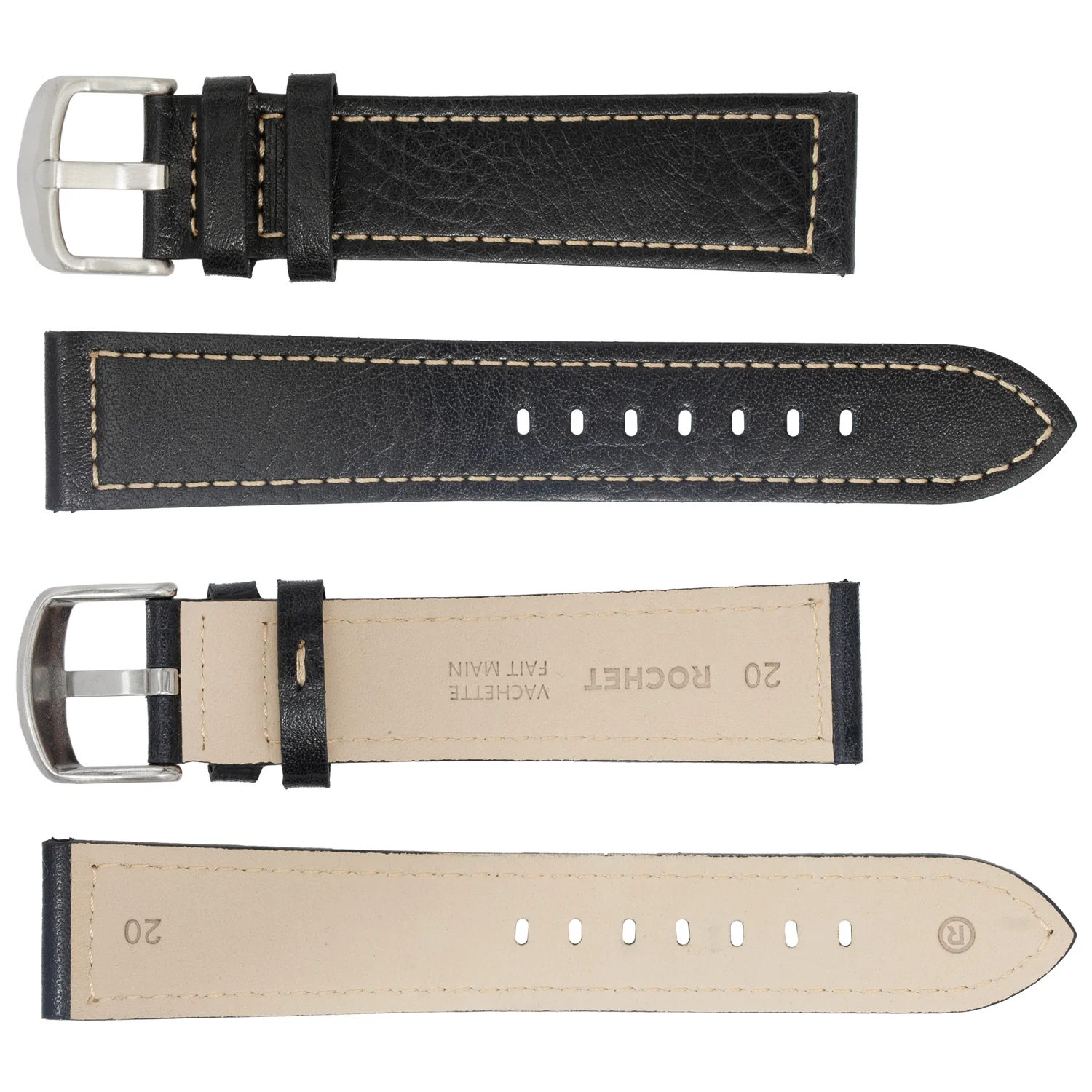 ROCHET ZRC No. 544 Grained Cowhide Leather Straps with Rawsilk Stitching (12mm~22mm) - Image 2