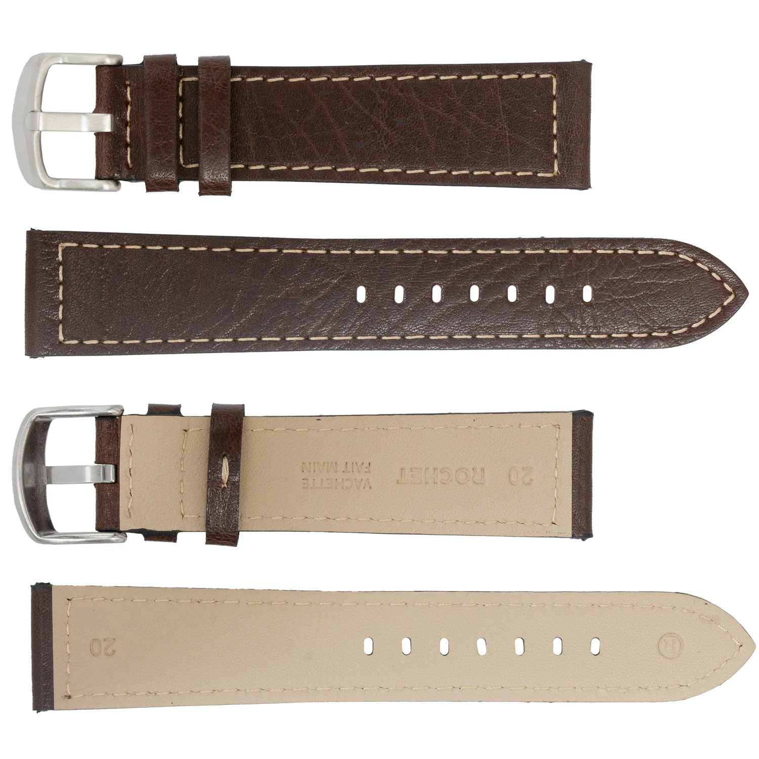 ROCHET ZRC No. 544 Grained Cowhide Leather Straps with Rawsilk Stitching (12mm~22mm) - Image 3